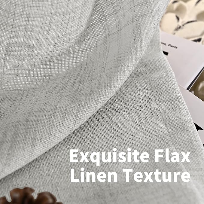 YoungsTex Linen Semi Sheer Curtains 90 Inch Length 2 Panels, Light Grey Light Filtering Window Drapes Privacy with Back Tab for Living Room Bedroom, 40 X 90 Inch