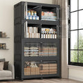 160GAL Storage Bins with Lid and Wheels, Stackable Closet Organizers and Storage Drawer, Collapsible Storage Box with Dividers, Foldable Plastic Cabinets Cubes Totes for Garage, 4 Pack Black