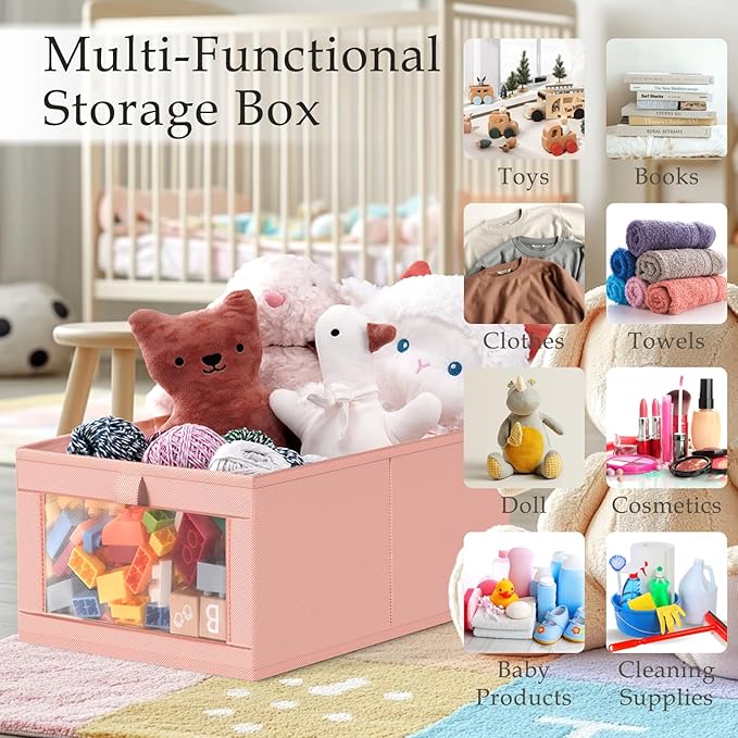 Criusia 6 Pack Linen Closet Organizers and Storage, Large Linen Closet Baskets for Organization, Foldable Storage Containers for Clothing, Towels, Jeans, Books, Shelves, Pink