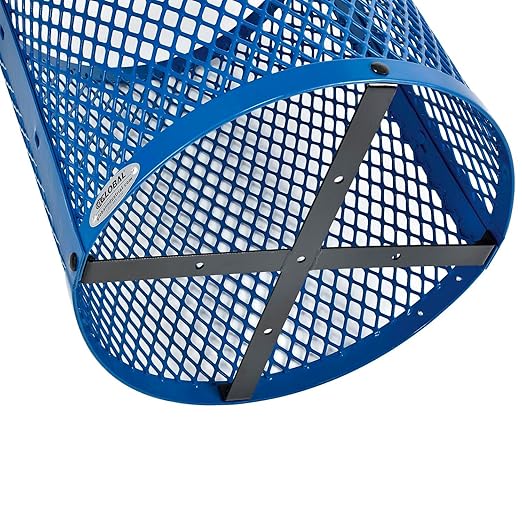 Global Industrial Outdoor Diamond Steel Trash Can with Flat Lid and Plastic Liner, 36 Gallon Capacity, Blue, Thermoplastic Coating, 23-1/2" Diameter, 30" H