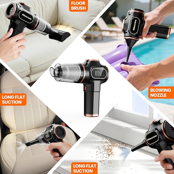 Portable Car Vacuum Cordless Mini Handheld Vacuums Cleaner High Power with LCD Display and Multi-Nozzles, Hand held Cleaners for Car, Home, Office, Sofa, Pet Hair,Keyboard (Black)