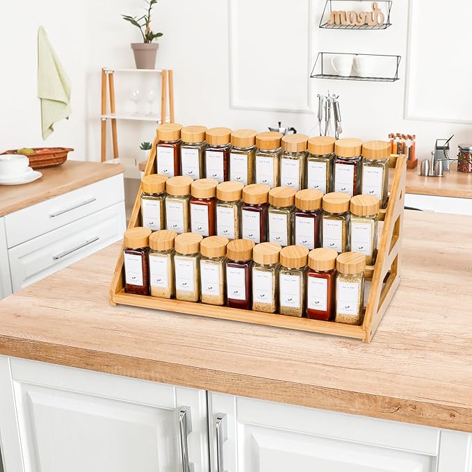 Bamboo Tiered Spice Rack, for Countertop Spice Organizer for Pantry Spice Shelf Organizer Kitchen Spices Rack，Cabinet spice rack，Cabinet seasoning rack