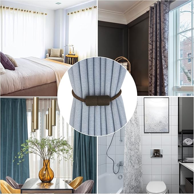 Magnetic Curtain Tiebacks 6 Pack Coffee Curtain Rope Tieback Curtain Holders for Drapes Modern Tie Backs Decorative Curtain Holdbacks