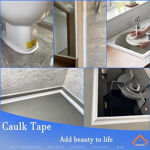 White Caulk Tape for Bath & Kitchen,Caulking Tape for Bathroom Caulking White Self Adhesive Caulk Strip,tub Surround,Toilet Bowl Stick on Gel,Kitchen Countertop (1.5in x 10.5ft)