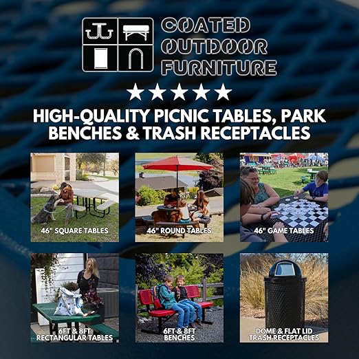 COATEDOUTDOORFURNITURE RFT-BUR Heavy Duty 32 Gallon Round Trash Receptacle, Liner Included, Burgundy with Black Flat Top, Made in America