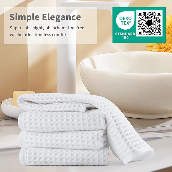 Microfiber Waffle Face Towels, 2 Pieces, Soft, Absorbent, Fast Drying, Lint Free (White)