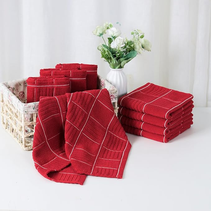 Glynniss Kitchen Towels and Dishcloths Set, Four Kitchen Dish Towels 16x26 Inches, Four Absorbent Dish Cloths for Washing Dishes 12x12 Inches, Cleaning and Drying for Everyday Use Pack of 8 (Pink)