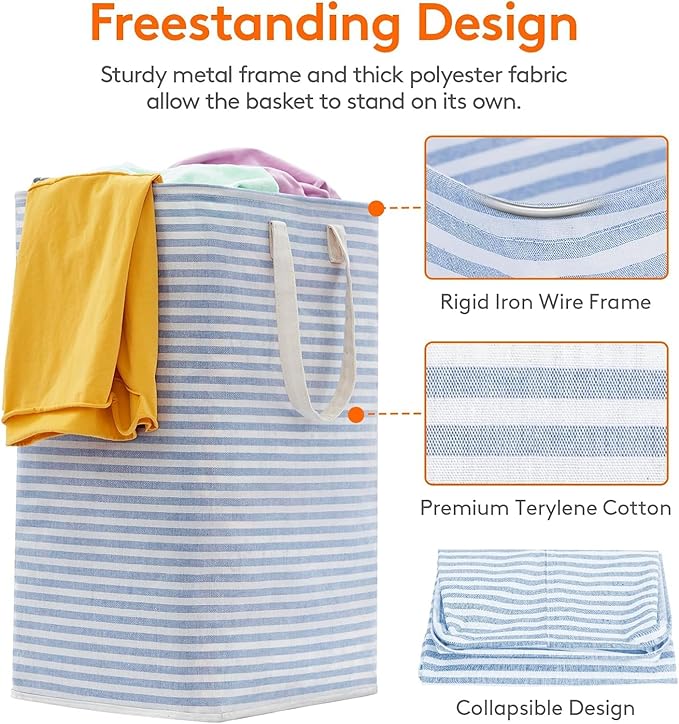 Lifewit 3 Pack Laundry Hamper Large Collapsible Laundry Baskets, Freestanding Waterproof Clothes Hamper with Easy Carry Handles in Laundry Room Bedroom Bathroom College Dorm for Adults, Blue, 3 x 80L