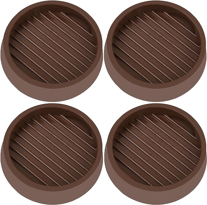 3X3 Round Rubber Caster Cups, Non Slip Furniture Pads, Anti-Slip Gripper, Anti Skid Furniture Feet, Anti Slide Floor Protector for Bed Couch Table Chair Stoppers - Brown, 4 Pack