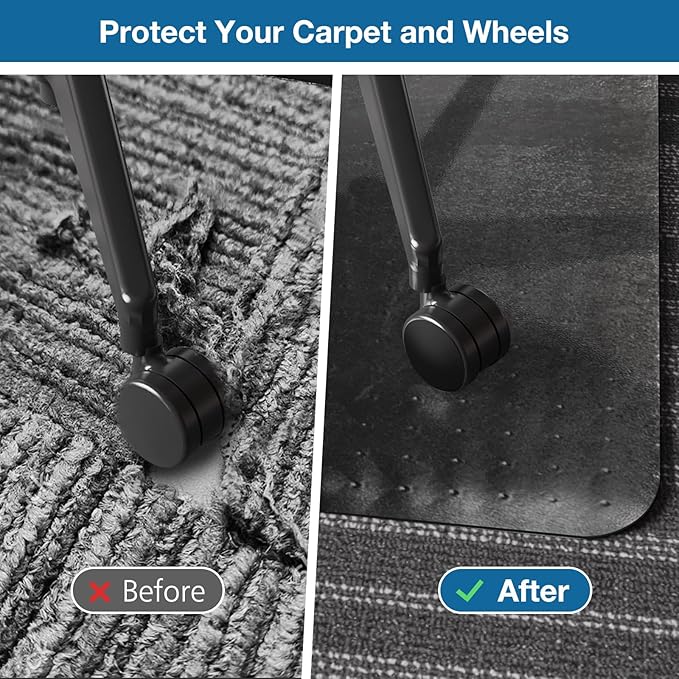 Chair Mat for Carpet, 46" x 60" Desk Chair Mat for Carpeted Floors, Non-Slip Office Vinyl Mat for Carpet with Studded, Easy Glide Heavy Duty Floor Protector Mat for Home Office, Black