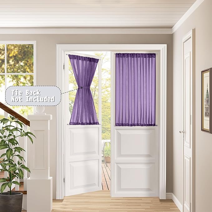 Tollpiz Small Sheer Door Curtain Closet Linen Textured Curtain Sheers Doorway Light Filtering Voile French Door Rod Pocket Curtains Patio Glass Door, 25 x 40 inches Long, Royal Purple, Set of 1 Panel