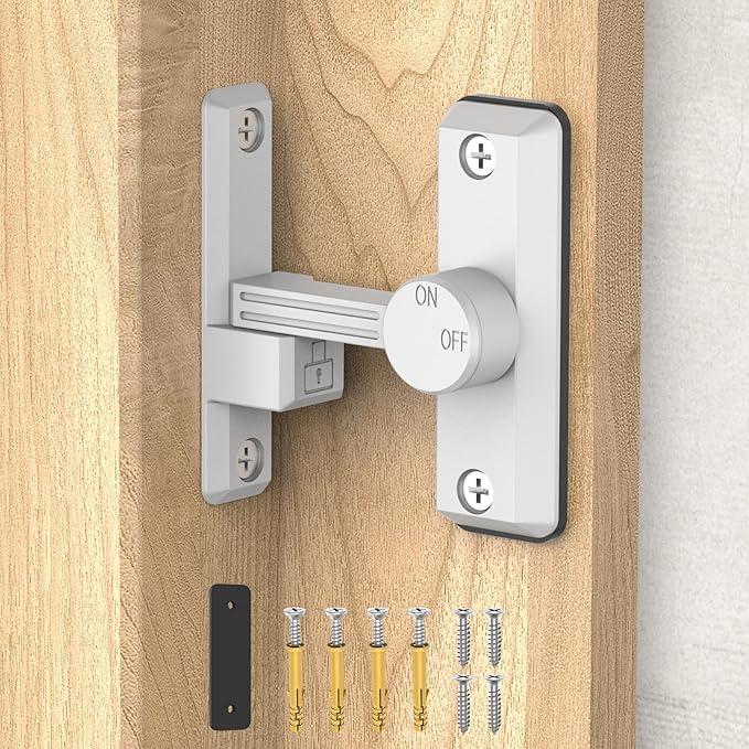 Barn Door Lock Latch, 90/180 Degree Flip Sliding Door Latch for Garage, Bedroom, Cabinet, Sturdy Zinc Alloy Security 90 Degree Lock (White-1 Pc)