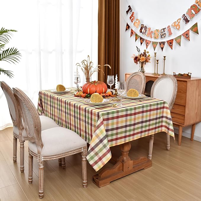 Waterproof Plaid Tablecloth Fabric - Square 58x58 Inch Classic Gingham Checker Christmas Thanksgiving Table Cloth for Indoor/Outdoor Use - Xmas Tabletop Cover for Picnics, BBQs, and Parties
