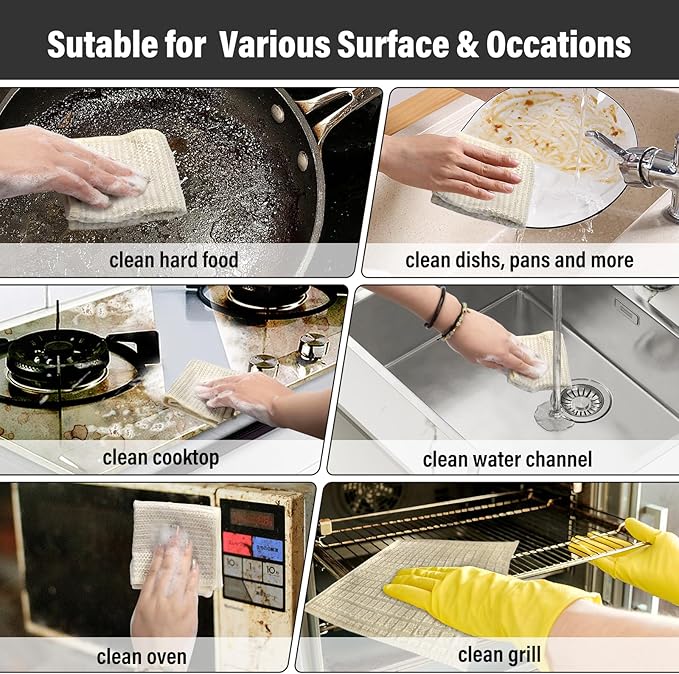 Dish Rags for Washing Dishes 8 Pack Multipurpose Wire Miracle Cleaning Coths Non-Scratch Wire Dishwashing Rag Lint Free Microfiber Cleaning Cloth for Kitchen Windows（Beige