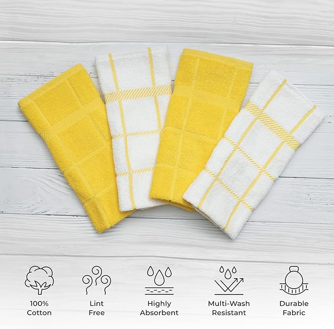 100% Cotton Terry Dish Cloth & Dish Towel, 6 Pack, Super Soft and Absorbent Kitchen Towels, Perfect for Kitchen Cleaning and Dish Washing (Yellow (DT and DC Combo))