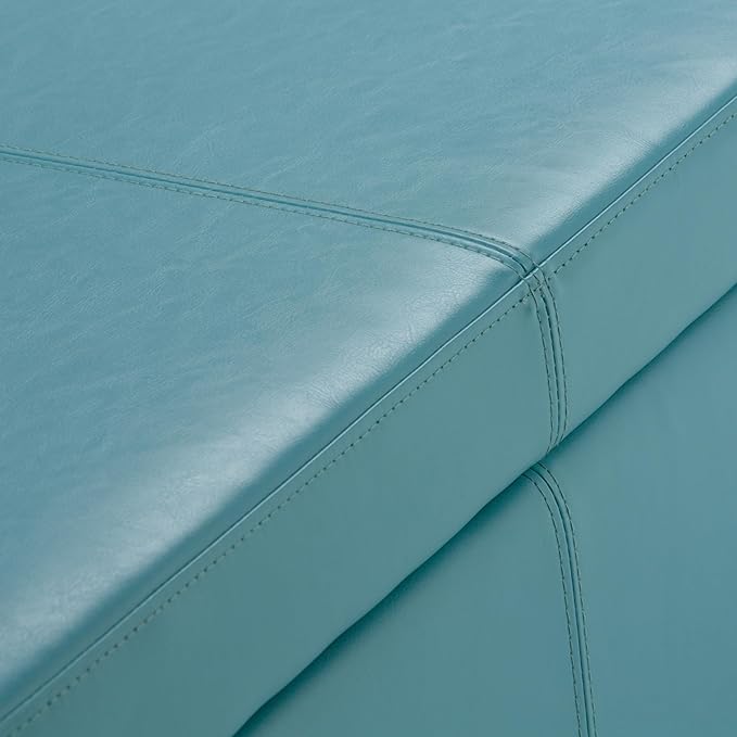 SIMPLIHOME Avalon 48 inch Wide Contemporary Rectangle Storage Ottoman Bench in Soft Blue Vegan Faux Leather, Assembled, For the Living Room, Entryway and Family Room