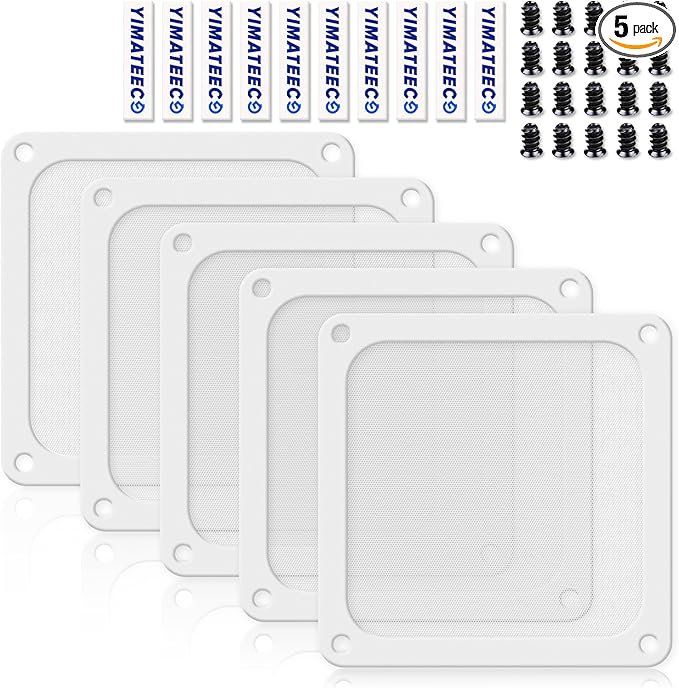 Dust Filter PC 140mm Computer Fan Filter Grills for Computer Cooler Fan/PSU/Routers 50 Mesh, Magnetic Frame PC Cooler Filter Dustproof Mesh (PVC, 140 * 140mm, 5pcs, White)