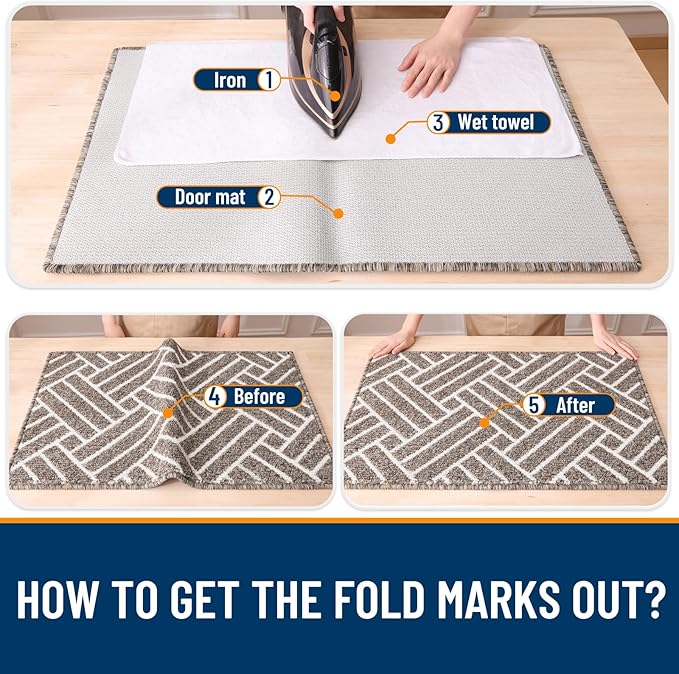 OLANLY Indoor Door Mat, 48x32 Inch, Dirt Resistant and Absorbent, Non-Slip Rubber Backing Floor Mats, Easy Clean Low-Profile Doormat for Entryway, Front Door, and Inside Entrance, Khaki