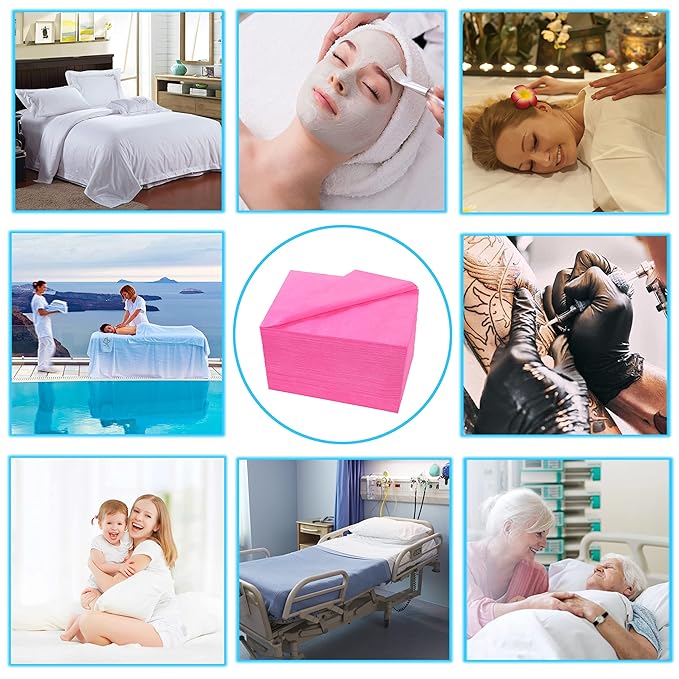 50 Pcs Disposable Bed Sheets 31" x 71" Massage Table Sheets Non Woven Fabric SPA Bed Cover Breathable for Massage Beauty Tattoos (50 Pcs Pink)