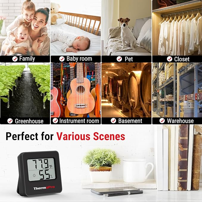 ThermoPro TP157 3 Pack Hygrometer Indoor Thermometer for Home, Room Thermometer Humidity Meter with Accurate Temperature Humidity Sensor for Greenhouse Baby Room Office