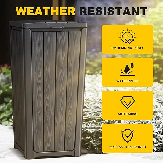 EasyUp Outdoor Trash Can with Lid, Waterproof and Sunscreen Resin Garbage Cans, Outside Trash Bin for Patio, Kitchen, Deck or Backyard(Black)