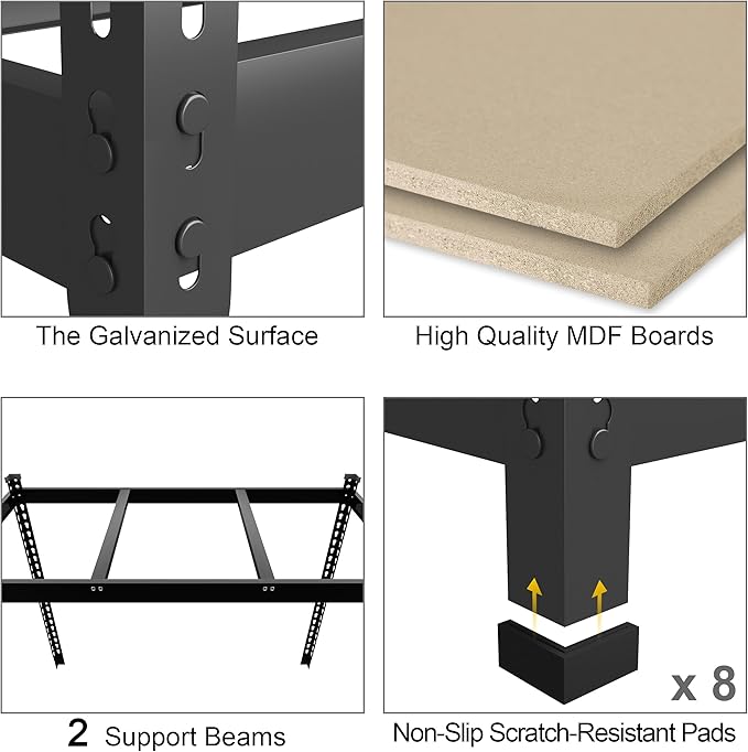 PrimeZone 2 Pack Storage Shelves 48" x 24" x 72" - 5 Tier Heavy Duty Adjustable Garage Storage Shelving, Metal Storage Utility Rack Shelf Unit for Warehouse Pantry Closet Kitchen, Black
