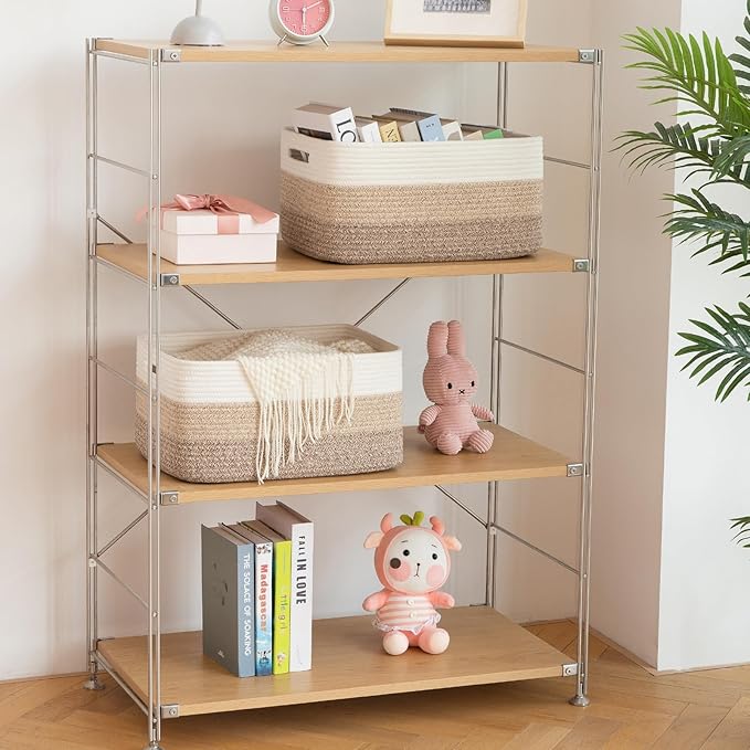 Large Storage Basket for Organizing, Woven Rope Basket for Shelves, Closet Organizer Bins for Clothes, Blanket, Toys, Baby Nursery Storage, 17.7" x 13" x 7.87", 3 Packs Gradient Yellow
