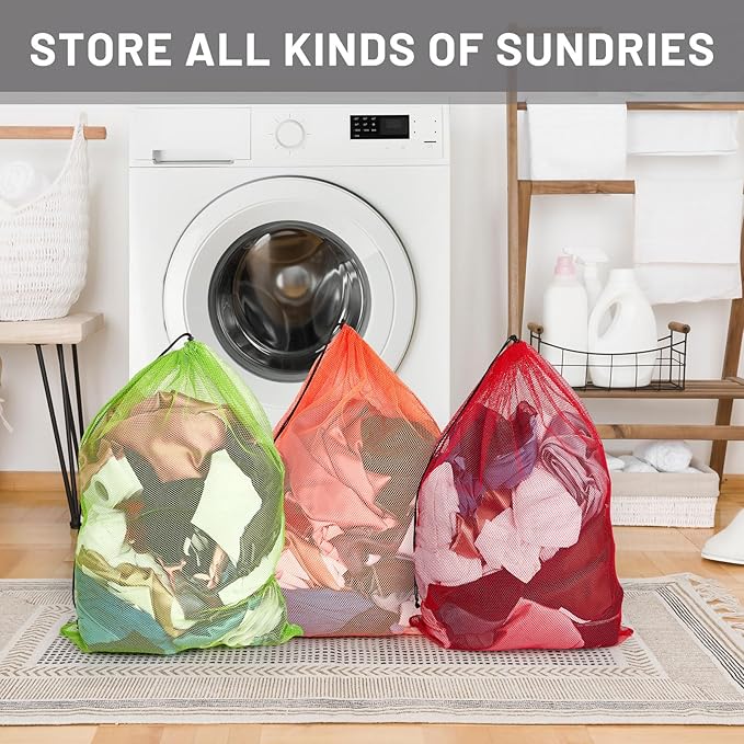 Berlune 12 Pcs Large Laundry Bag Colorful Extra Large Mesh Laundry Bag Bulk with Drawstring Heavy Duty Mesh Machine Washable Drawstring Pouch (38 * 26in)