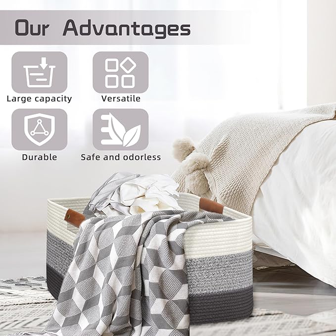 Large Collapsible Laundry Basket, Clothes Hamper for Blanket, Toy, Towels, Woven Baskets for Storage, Nursery Home Decor Living room 21.6" x 15" x 11.8", Gradient Grey