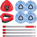 4 Packs Spin Mop Replacement Heads Compatible with Oceda RinseClean 2-Tank System, 30-58" Mop Handle,Mop Scrub Brush and Base Combo Set,Mopping Refills Easy to Replace and Cleaning