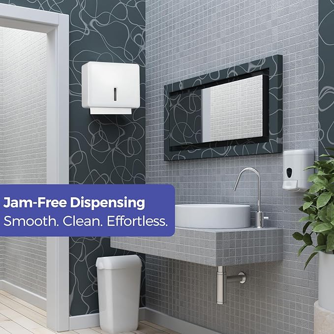Multifold Paper Towel Dispenser Wall Mount (White) – Large Capacity C-Fold, Trifold, and Folded Commercial Hand Towels Holder for Bathroom & Restroom – Adhesive or Screw Mounted