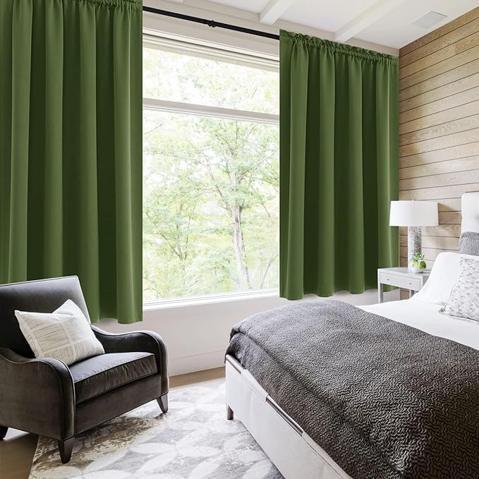 DWCN Olive Green Room Darkening Blackout Curtains - Thermal Insulated Privacy Energy Saving Window Curtain Drapes 52 x 63 inch Length, Set of 2 Bedroom Living Room Curtains