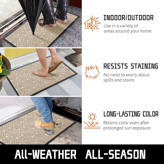 Yimobra Door Mat, Outdoor Indoor Entrance Welcome Mat, Heavy Entry Front Door Mat, Stain & Fade Resistant, Low Profile, Sturdy Rubber, Easy Clean Patio Floor Mat, Waterproof, 47 x 32, Light Beige