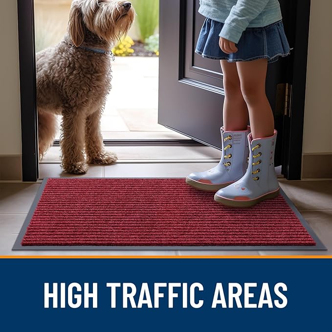 OLANLY Front Door Mat Indoor Outdoor Entrance, Waterproof Heavy Duty Doormat, Fade Resistant, Low Profile, Easy Clean Patio Porch Welcome Floor Mats for Entry, 59x24, Wine Red