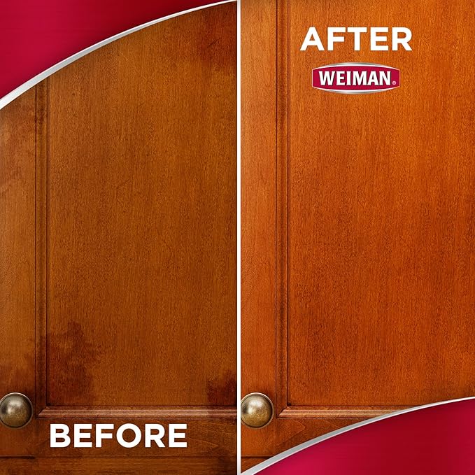 Weiman Cabinet & Wood Clean & Shine Spray - Furniture, Kitchen Cabinets, Baseboard & Trim, Fresh Almond Scent, Microfiber Cloth Included