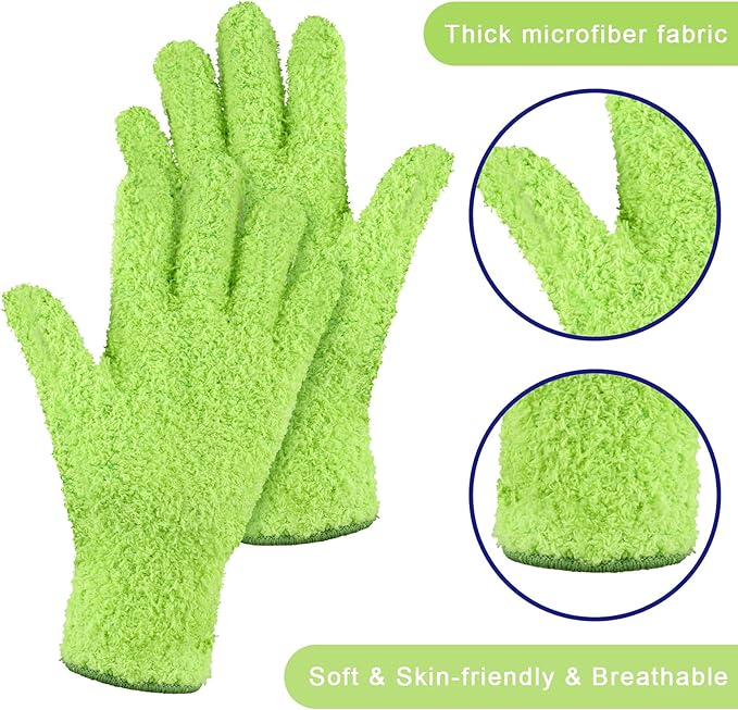 Patelai 3 Pairs Microfiber Plant Dusting Gloves Leaf Cleaning Gloves for Indoor Plants, Blinds, Furniture, House (Large,Green Yellow, Water Blue, Pink)