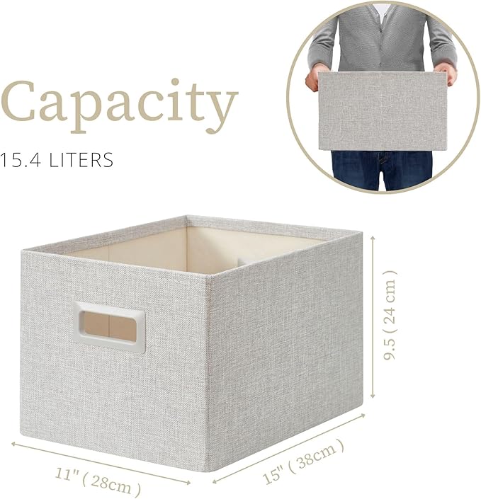 DECOMOMO Storage Bins for Shelves Robust Fabric Closet Bins for Shelves Toy Storage Clothes Books (Pack of 3 – Light Grey)