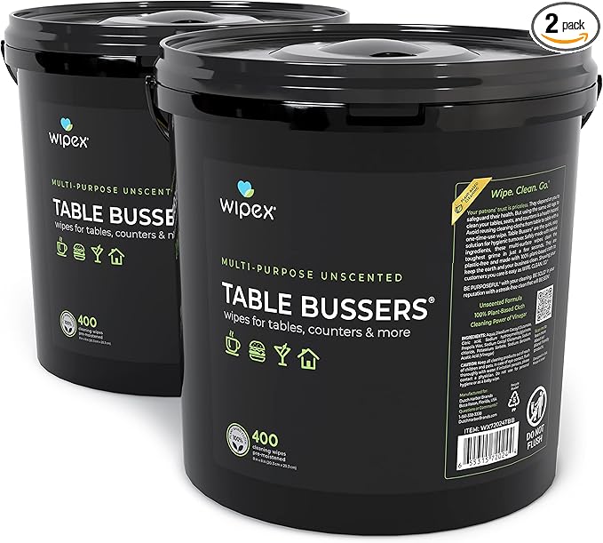 Wipex Table Bussers - Natural Cleaning Wipes for Multi Surface Cleaning, Cleaning Vinegar in Plant Based Sanitizing Wipe, Clean Restaurant Tables, Counters and Household Items, 400 Count (Pack of 2)