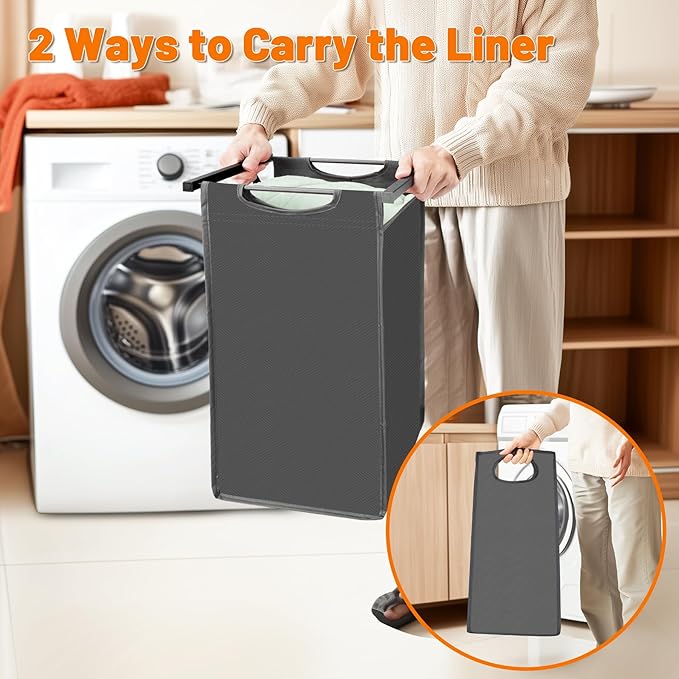 Laundry Hamper, Laundry Sorter with 3 Pull-Out Removable Oxford Fabric Bags Cloth Laundry Basket 3 x 10 Gallons (Grey and Rustic Brown)