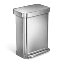 simplehuman 55 Liter / 14.5 Gallon Rectangular Hands-Free Kitchen Step Trash Can with Soft-Close Lid, Brushed Stainless Steel