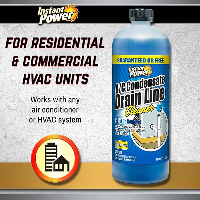 Instant Power A/C Condensate Drain Line Cleaner - AC & HVAC Unclogger for Air Conditioner Drain Lines, Prevents Odors & Water Damage, Safe for Pipes & Septic Systems - 32 oz (Pack of 1)