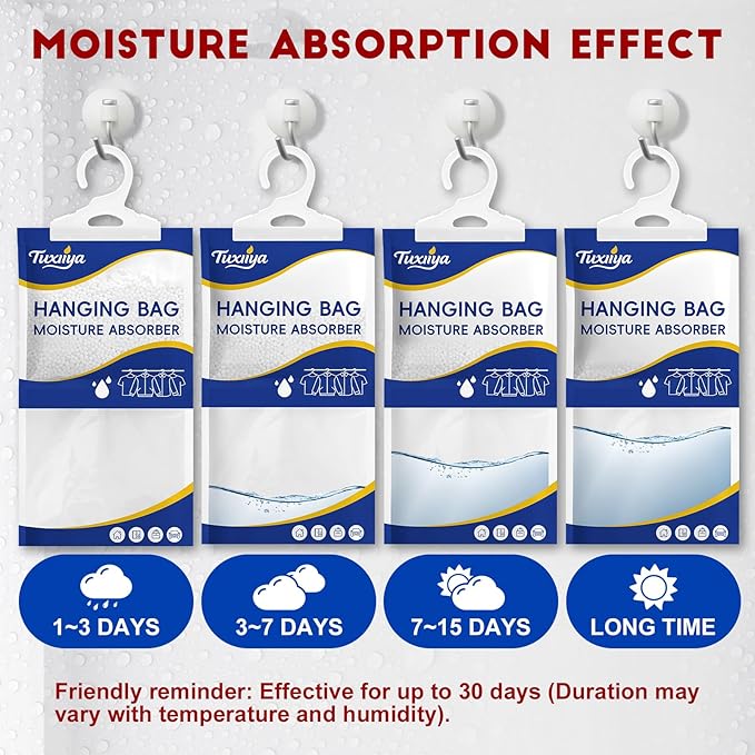 20 Pack Moisture Absorbers Packets,Hanging Closet Dehumidifier Bags,Humidity Packs, Desiccant,Moisture Absorbing Bags for Closet,Wardrobes,Bedrooms, Bathrooms(Net Wt. 230g/Pack)