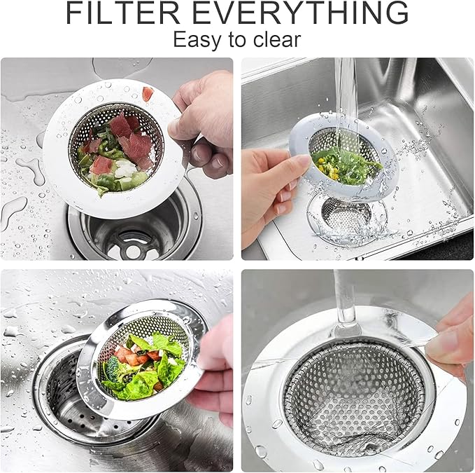3pcs Heavy Duty Stainless Steel Slop Basket Filter Trap, 4.5" Top / 2.95" Mesh Metal Sink Strainer,Perfect for Kitchen Sink/Bathroom Bathtub Wash Basin Floor Drain Balcony Drain Hole,Utility