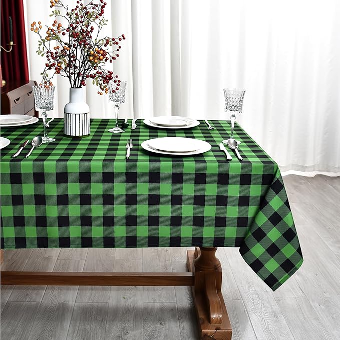 Waterproof Gingham Festive Tablecloth Fabric - Oblong 52x70 Inch Classic Buffalo Tartan Table Cloth for Outdoor Use - St. Patrick's Day Tabletop Cover for Xmas, BBQs, and Parties