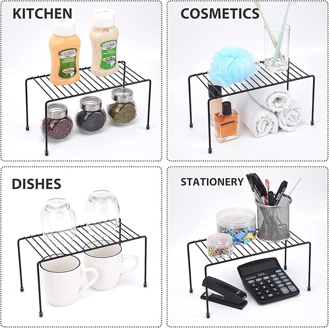 Kitchen Shelves, Cabinet Organization Mini Storage Shelf, Storage Rack Organizer for Kitchen, Fridge, Cabinet, Bathroom (Black 6)