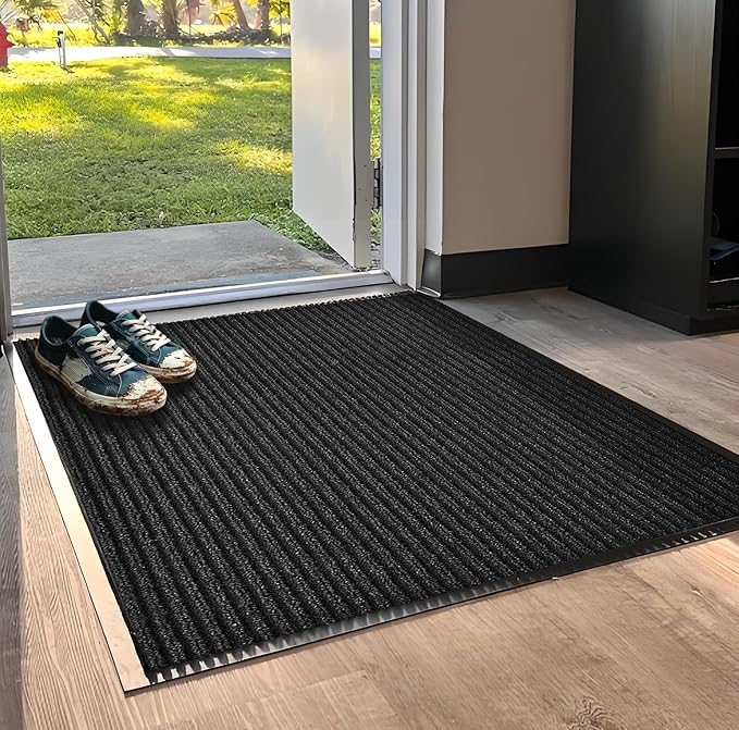 SRDDQLC Door Floor Mat Commercial Grade Large Size Heavy Duty Tough Entry Collection Slip Skid Entrance Mat with Rubber Backing Low Profile (Black, 4x6FT)