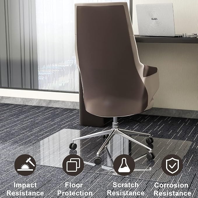 GLSLAND 46" x 55" Tempered Glass Chair Mat Heavy-Duty Floor Protector for Carpet & Hard Floors Scratch-Resistant Clear Office Mat 1/5" Clear