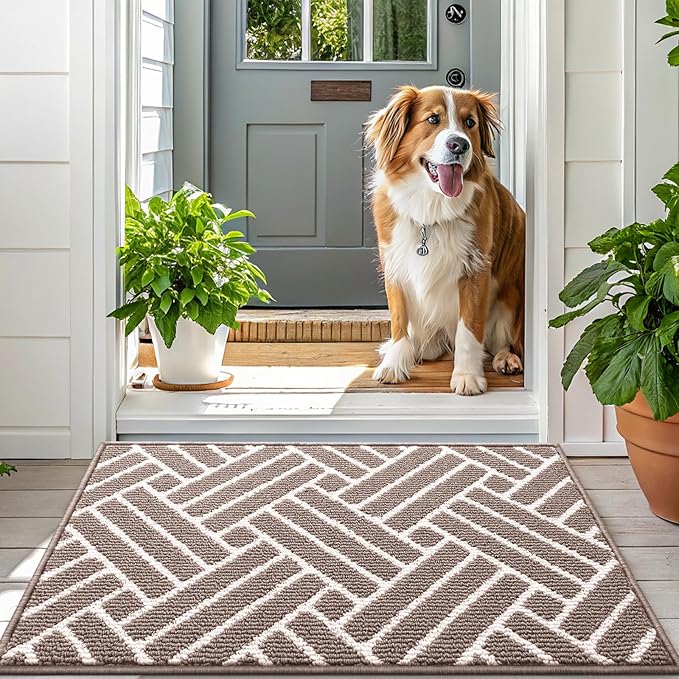 OLANLY Indoor Door Mat, 48x32 Inch, Dirt Resistant and Absorbent, Non-Slip Rubber Backing Floor Mats, Easy Clean Low-Profile Doormat for Entryway, Front Door, and Inside Entrance, Brown