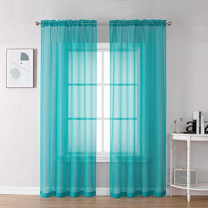 Chyhomenyc Turquoise Sheer Curtains 72 Inch Length 2 Panels, Light Filtering Soft Airy Rod Pocket Voile Window Curtain Drapes for French Door Bedroom Living Room, Each 42Wx72L Inches