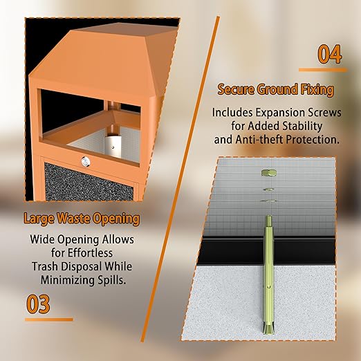 Commercial Metal Outdoor Trash Can with Lid, Lockable Outdoor Garbage Can with Nature Stone Panels, Heavy-Duty Rustproof Trash Bin with Removable Liner for Parks & Public Spaces